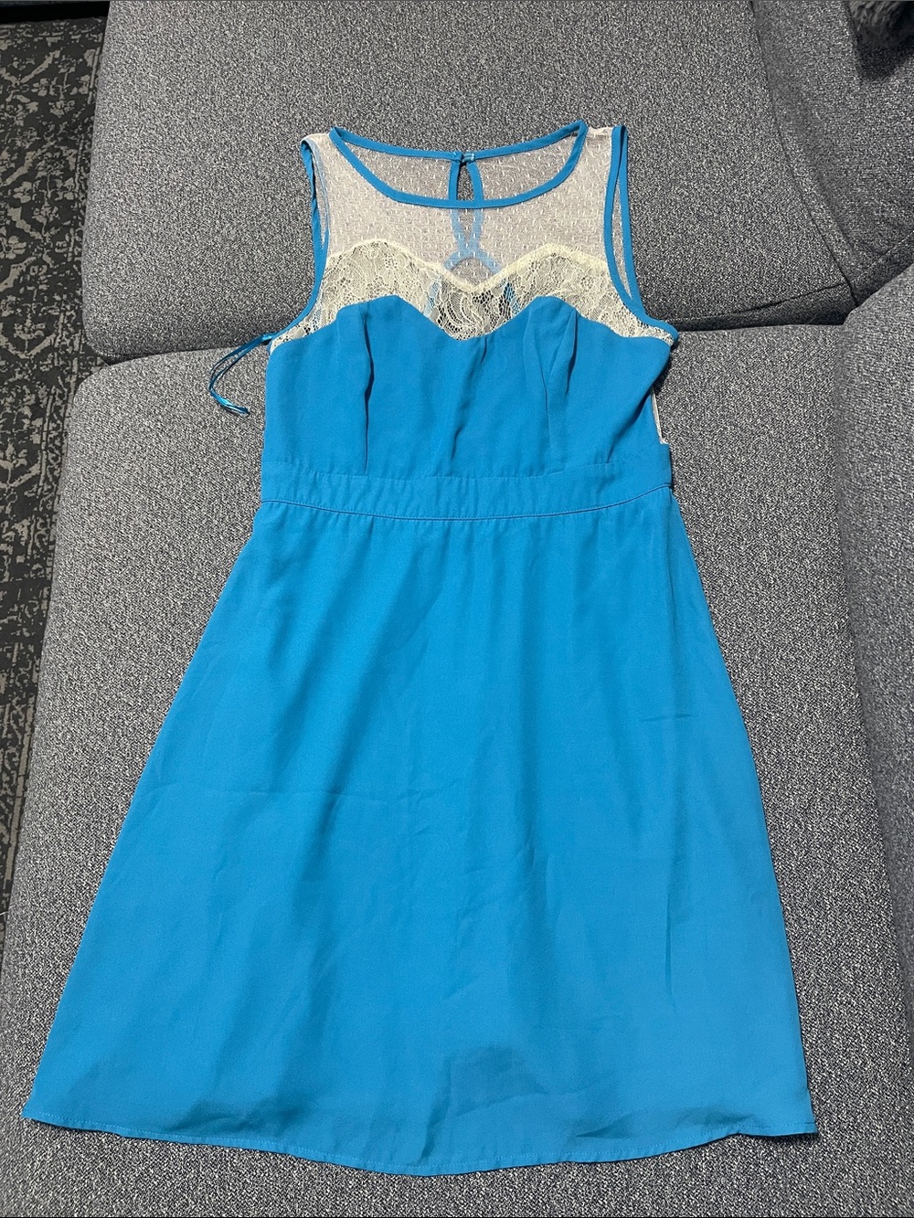 Jealous Tomato Blue Mini Dress with Cream Lace